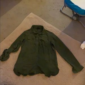 A.n.a button down army green sheer blouse.